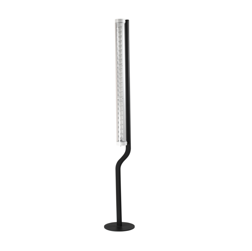 Adjustable-angle architectural tubular LED floor lamp with aluminum louver diffuser and black metal stand — modern decorative lighting for residential, hospitality, and commercial