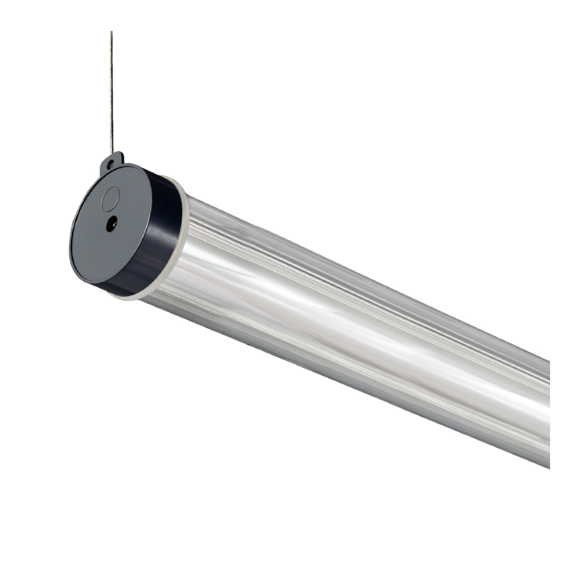 Ø70 suspended commercial tubular LED light with integrated end-cap cable hanging — MANI Lighting