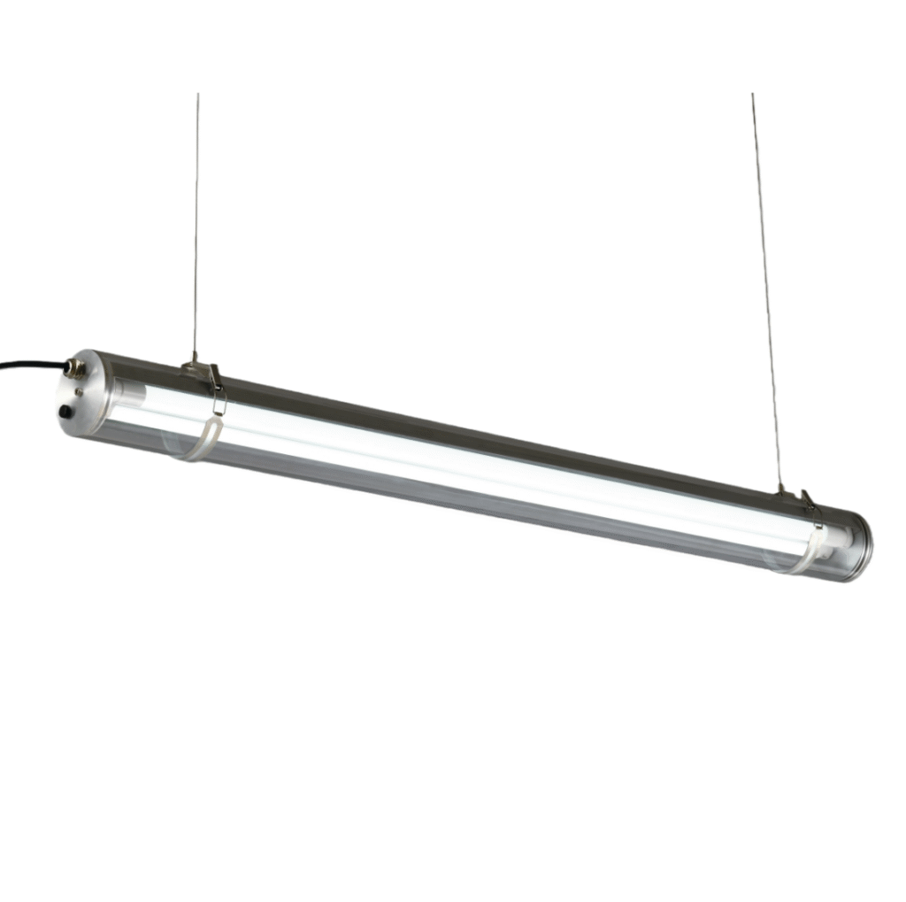 Ø70/Ø100 suspended commercial tubular light with replaceable T8 LED tube — MANI Lighting