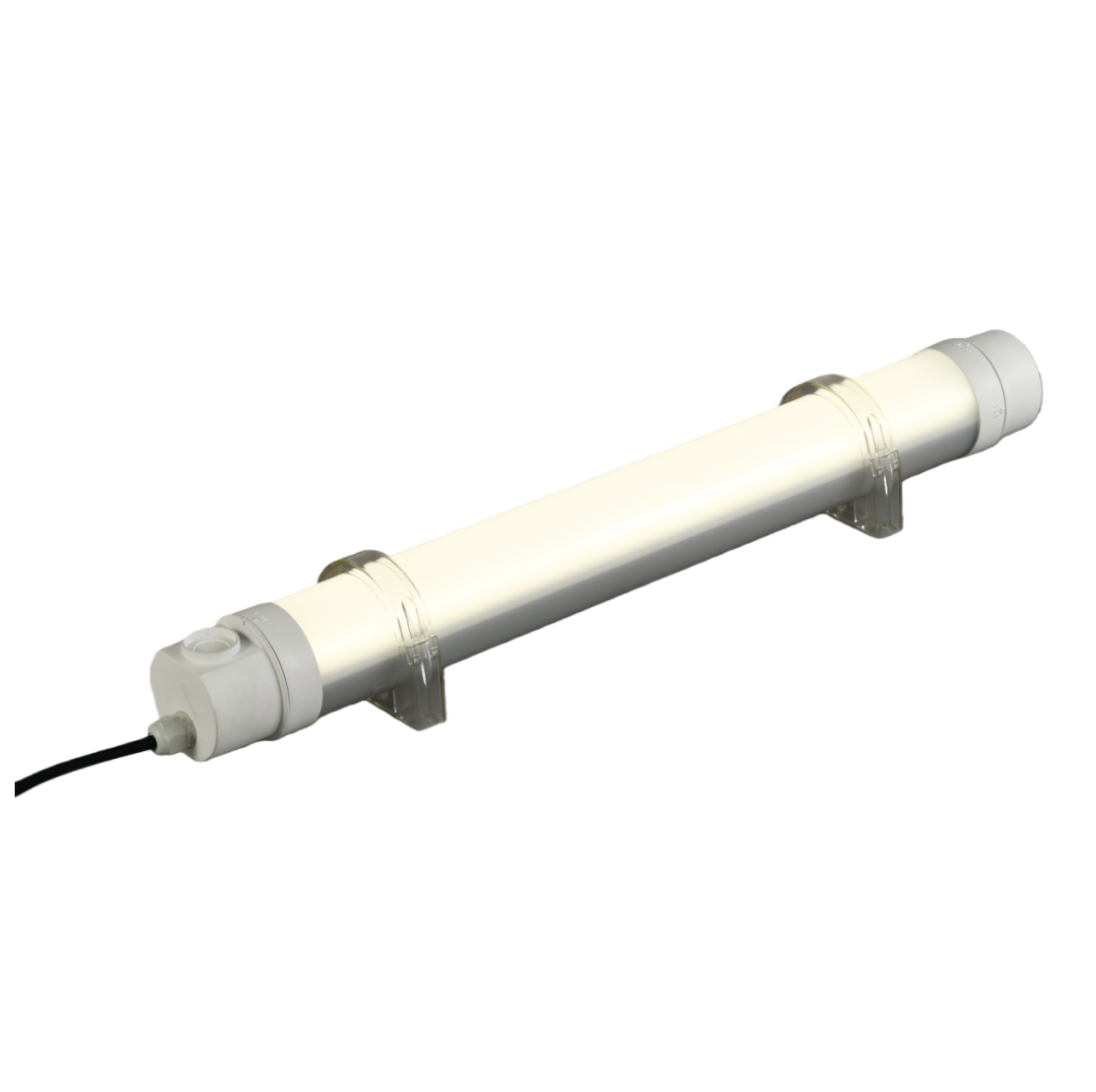 Ø70mm surface-mounted tubular LED light with opal diffuser and white end caps