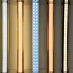 Designer LED tubular lights with decorative diffusers and metal mesh for architectural and commercial lighting