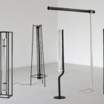 Architectural floor-standing tubular lights with minimalist metal frames and LED tube designs – modern decorative floor lamps for indoor and outdoor lighting