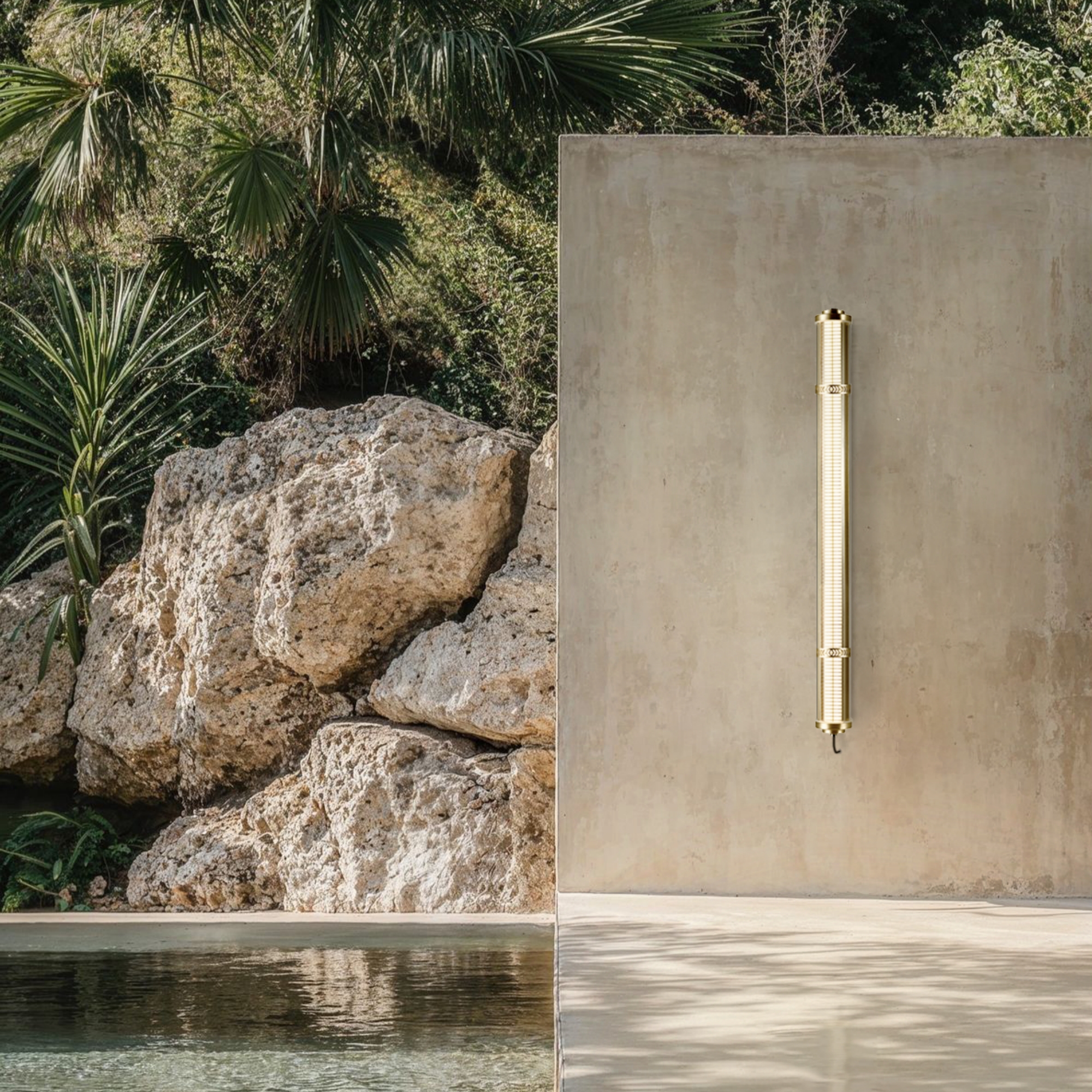 Aurelia wall-mounted tubular light with integrated grille, IP67 architectural lighting for semi-outdoor spaces