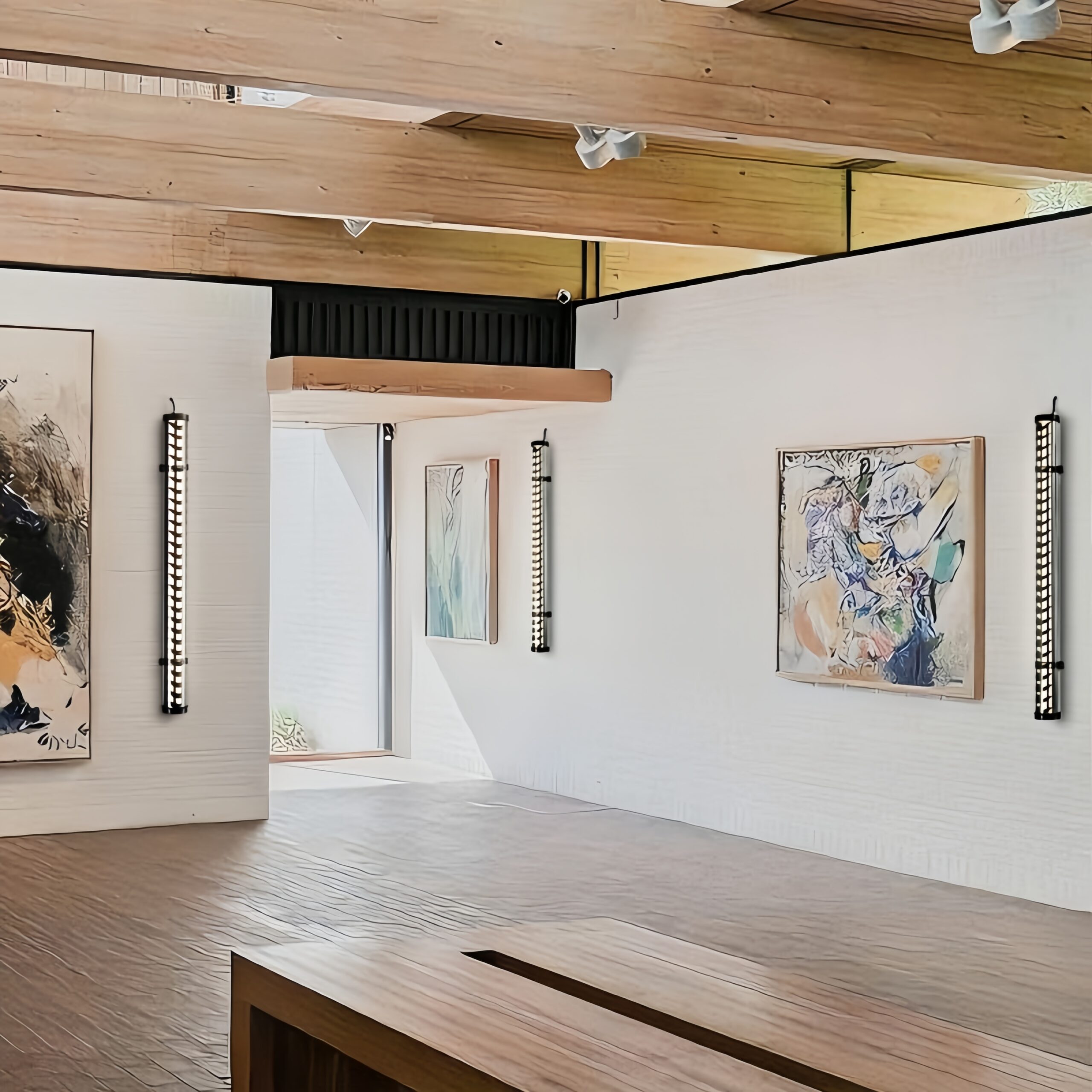 Architectural tubular wall lights with directional louvre design used in gallery interior space