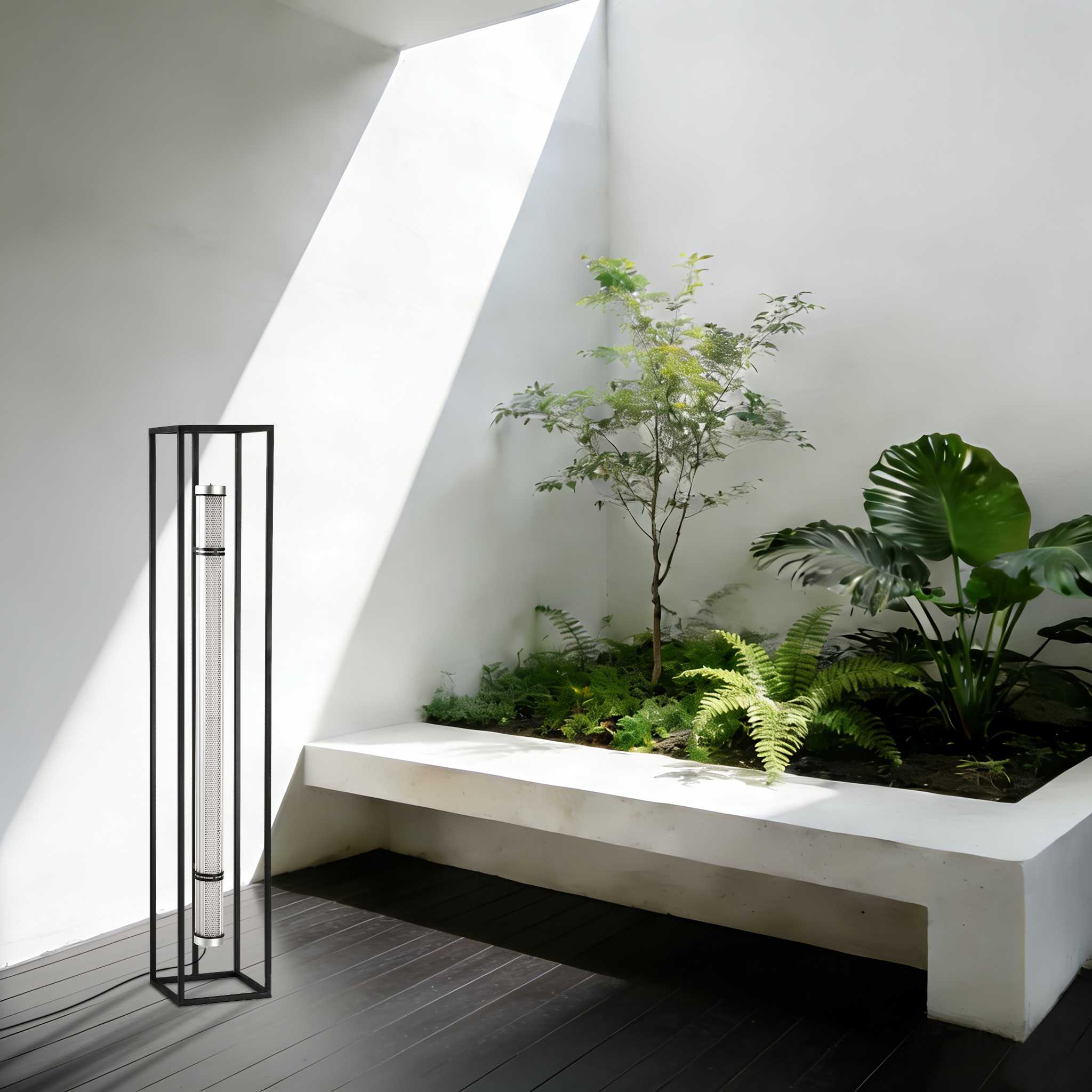 MANI designer floor lamp with tubular light and minimalist square structure