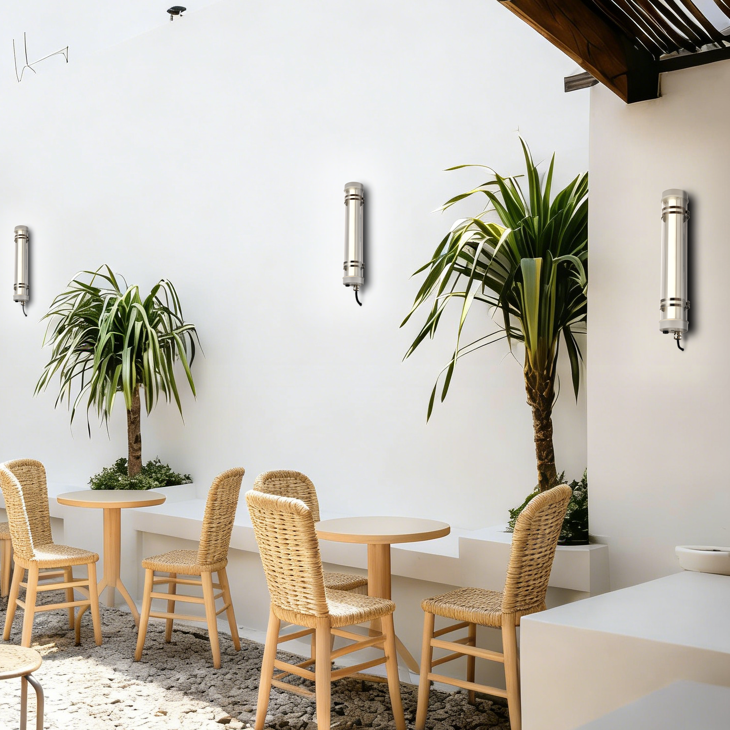 Opaline Spectrum IP67 IK10 opaline tubular wall light in bathroom vanity area, low-glare diffused illumination