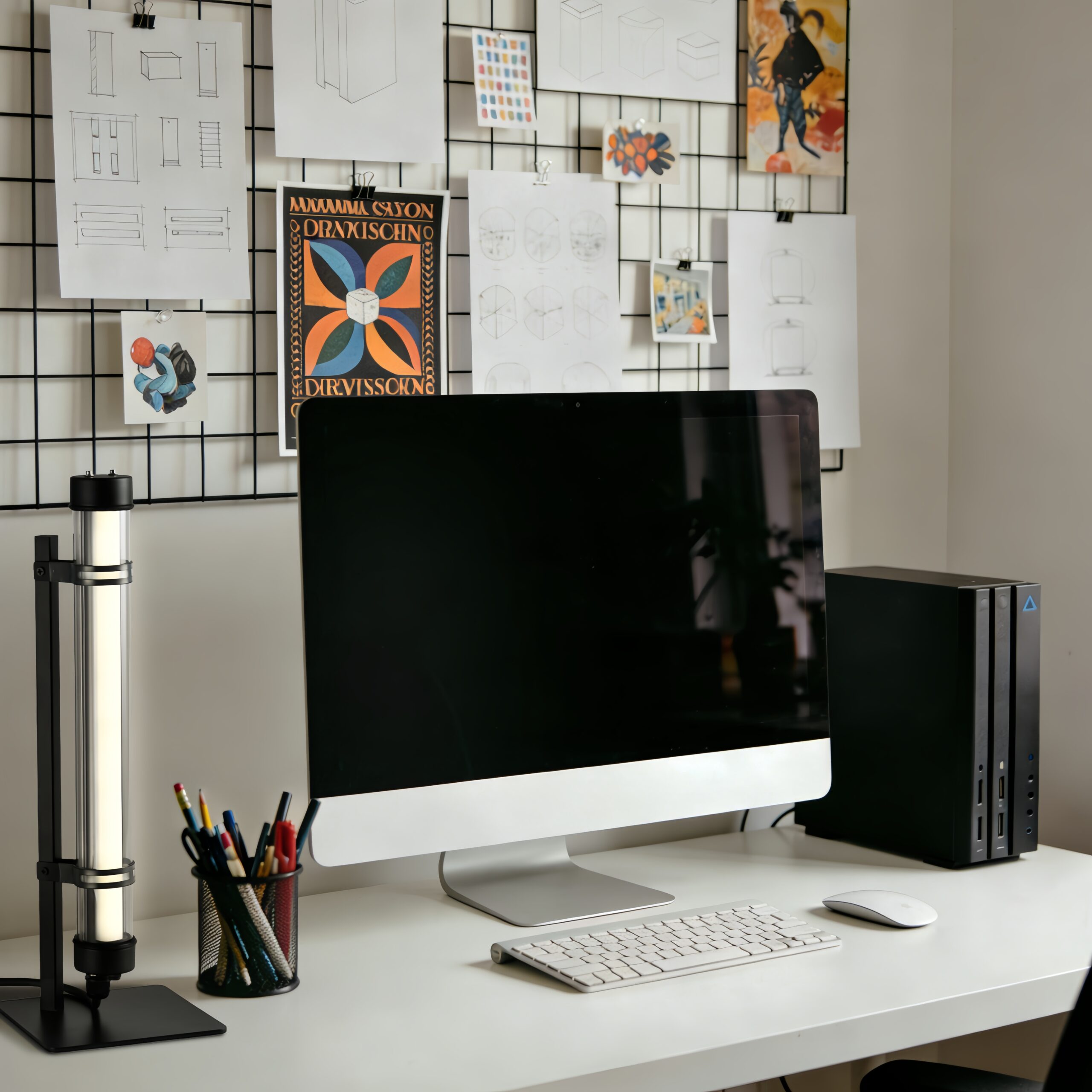 Axis Desk modular desk lamp with interchangeable tubular light and metal support frame