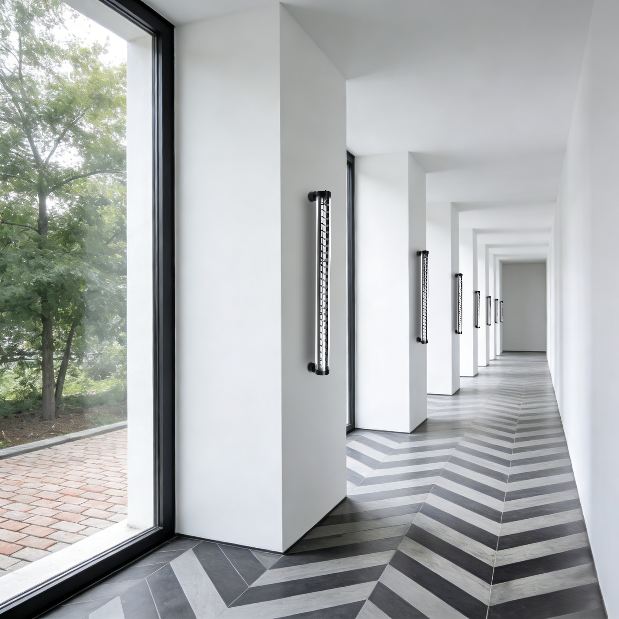 AREO adjustable architectural tubular wall light with aluminum louvers, direct wall mounting, single or double sided emission