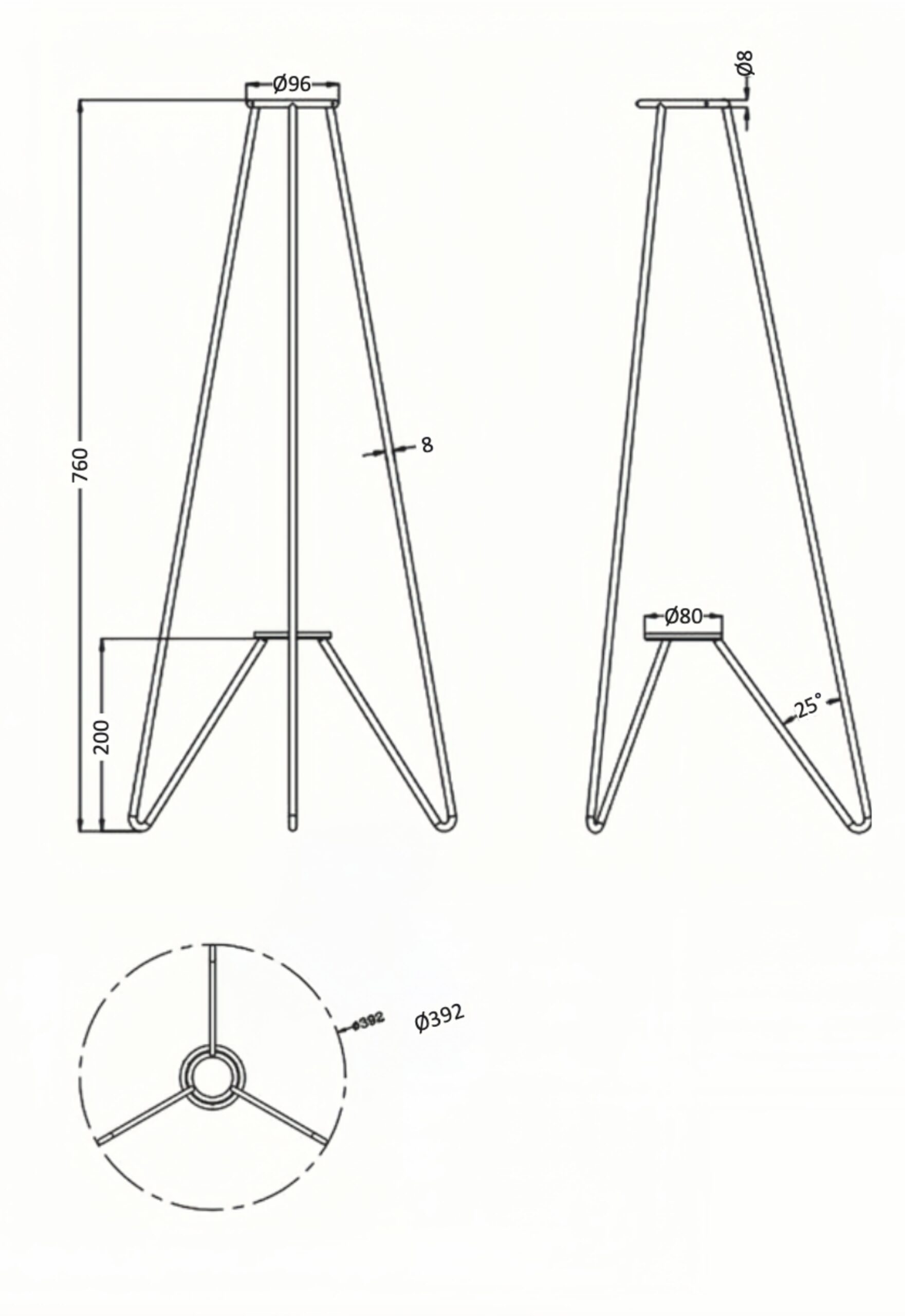 Tripod Beam floor lamp with tubular light and tripod stand for architectural lighting