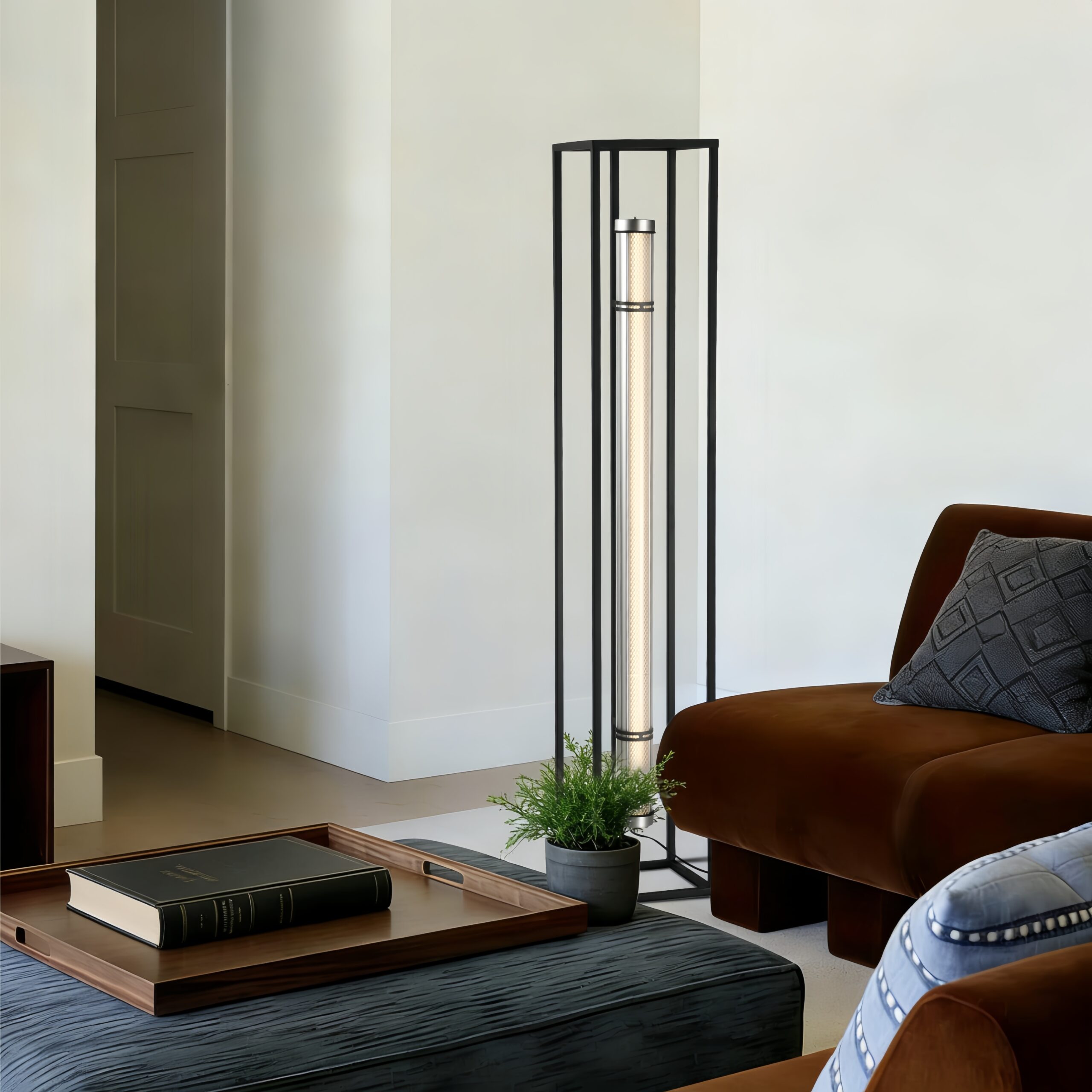 MANI designer floor lamp with tubular light and minimalist square structure