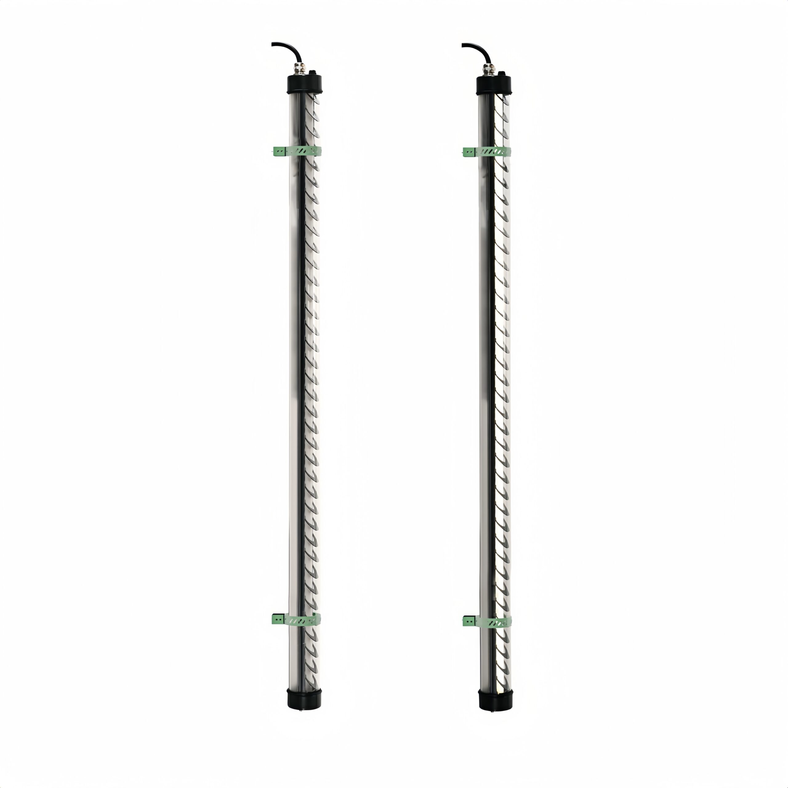 Architectural tubular LED light with smoked tube and twisted internal louver