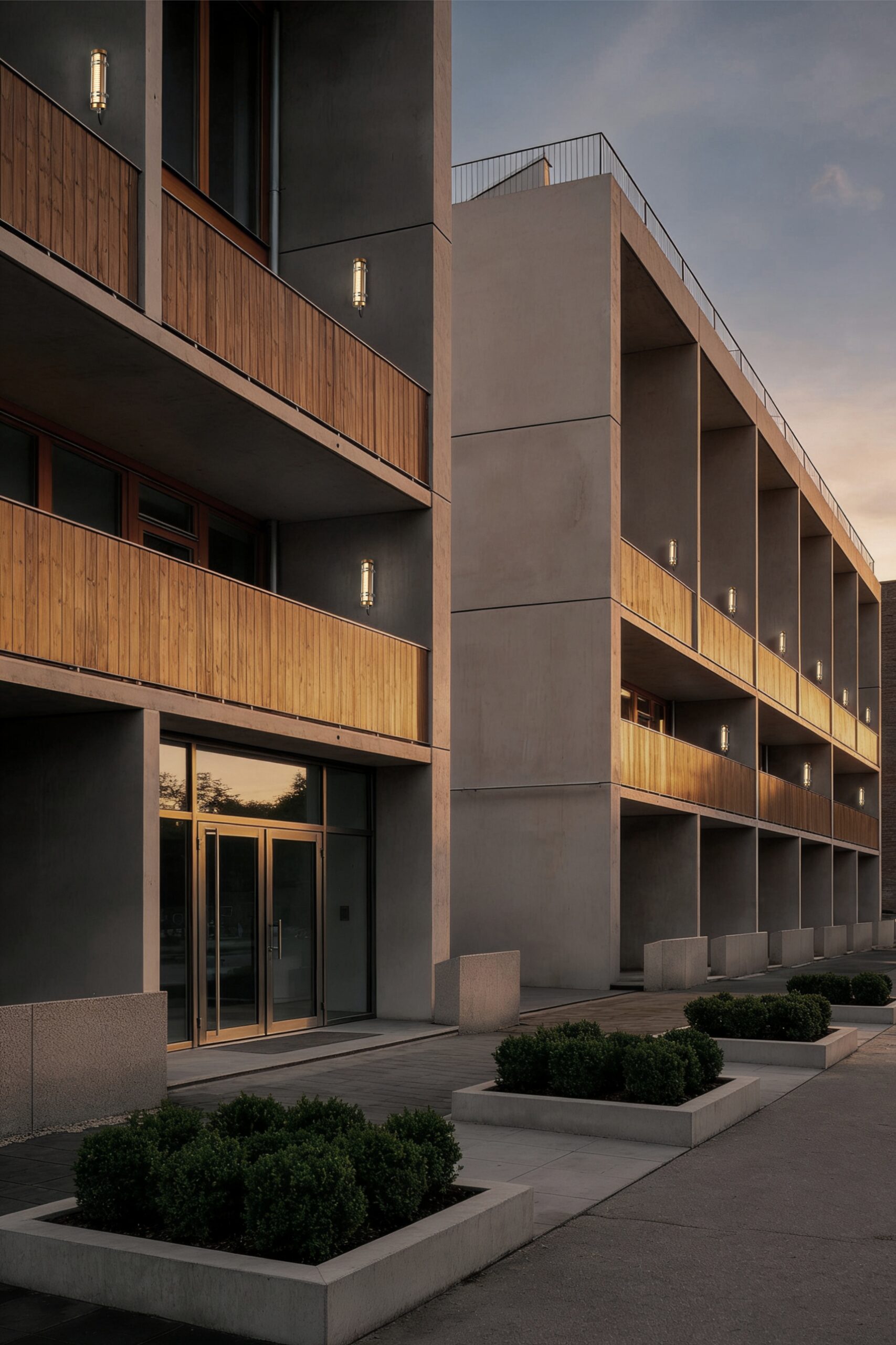 Arno IP67 IK10 architectural tubular wall lights installed on an outdoor building façade for long-term weather-resistant lighting