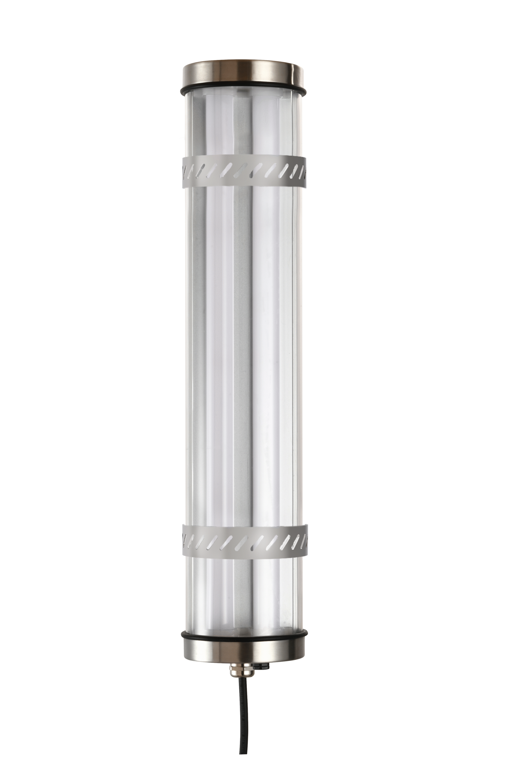 IP67 IK10 sealed tubular LED luminaire with opaline diffuser, stainless steel clamps and cable gland