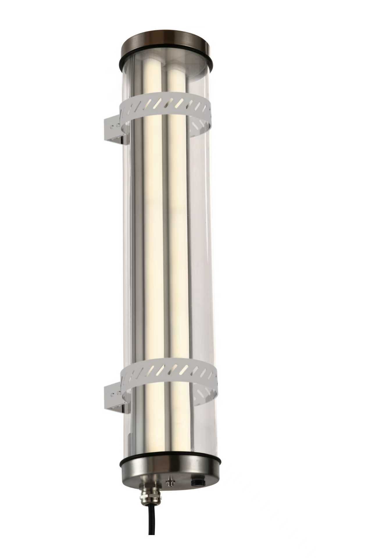 IP67 IK10 sealed tubular LED luminaire with opaline diffuser, stainless steel clamps and cable gland