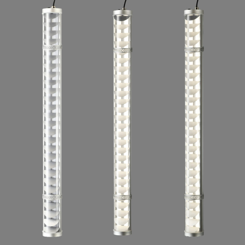 Corbusier decorative architectural tubular light with silver metal grille and transparent polycarbonate tube