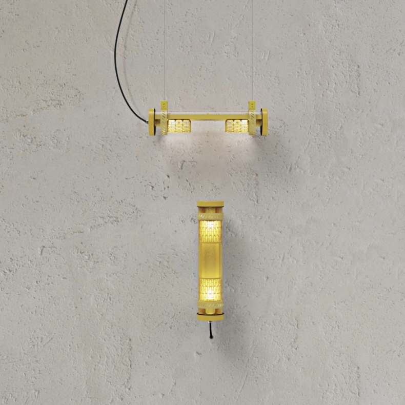 architectural tubular wall light showing horizontal and vertical installation options with aluminum louvre optics