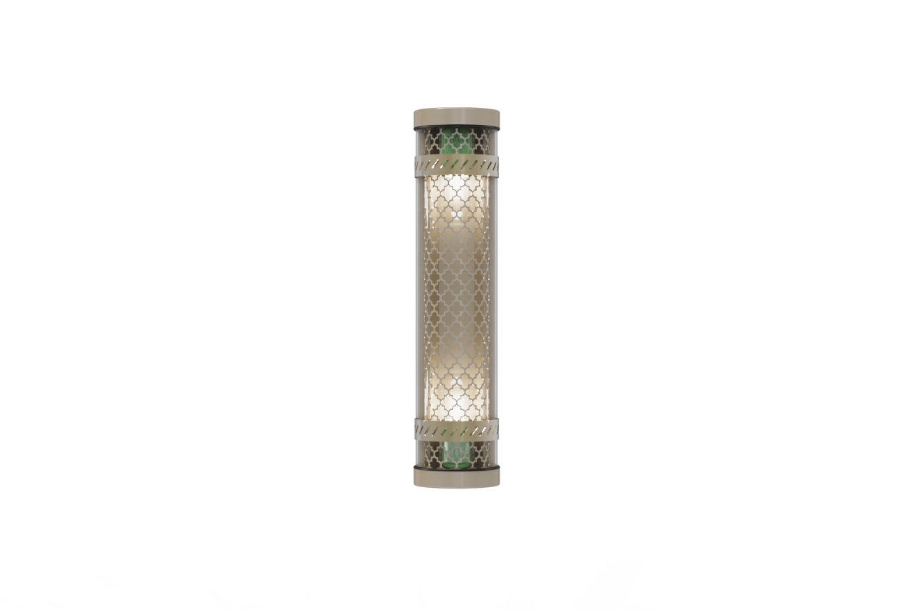 Moreau architectural tubular light with decorative grey metal casing and grille