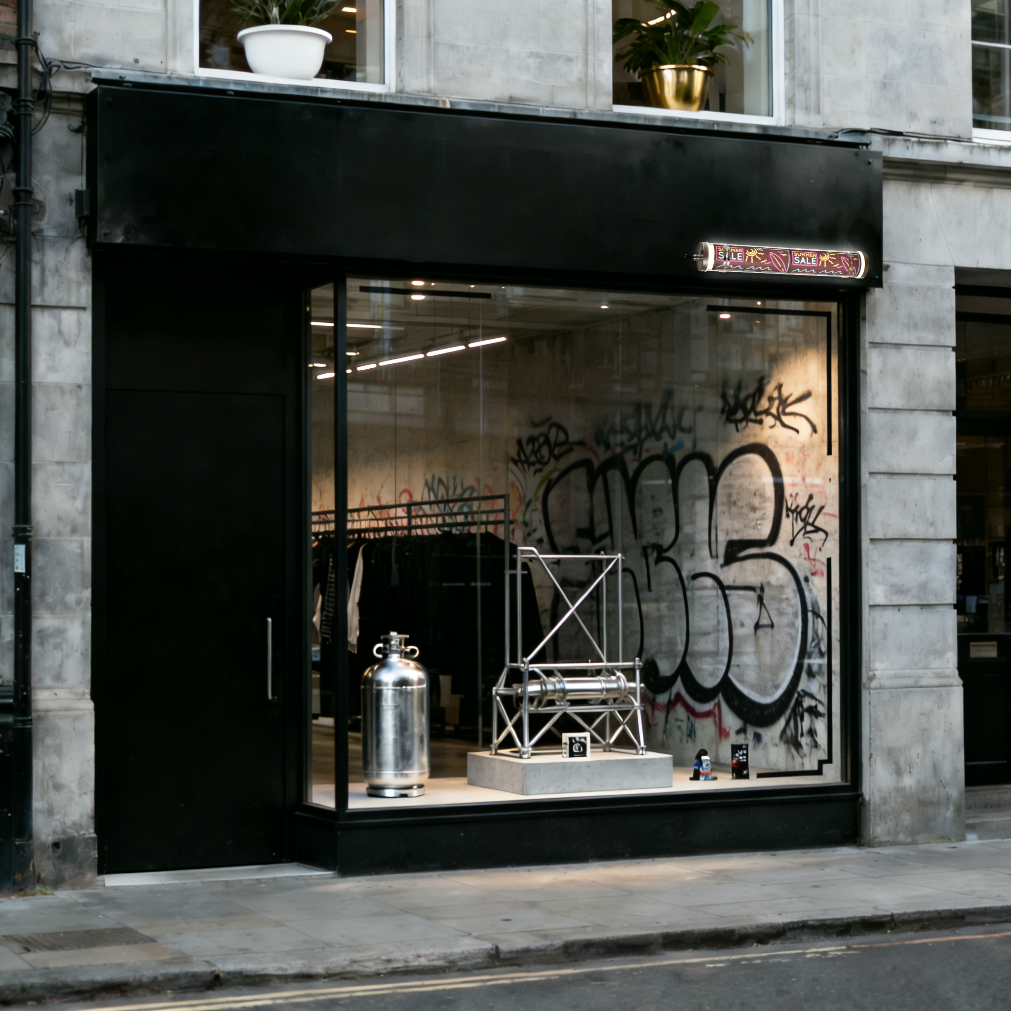 MANI Transparent tubular luminaire with custom safety graphics by sticker or UV printing