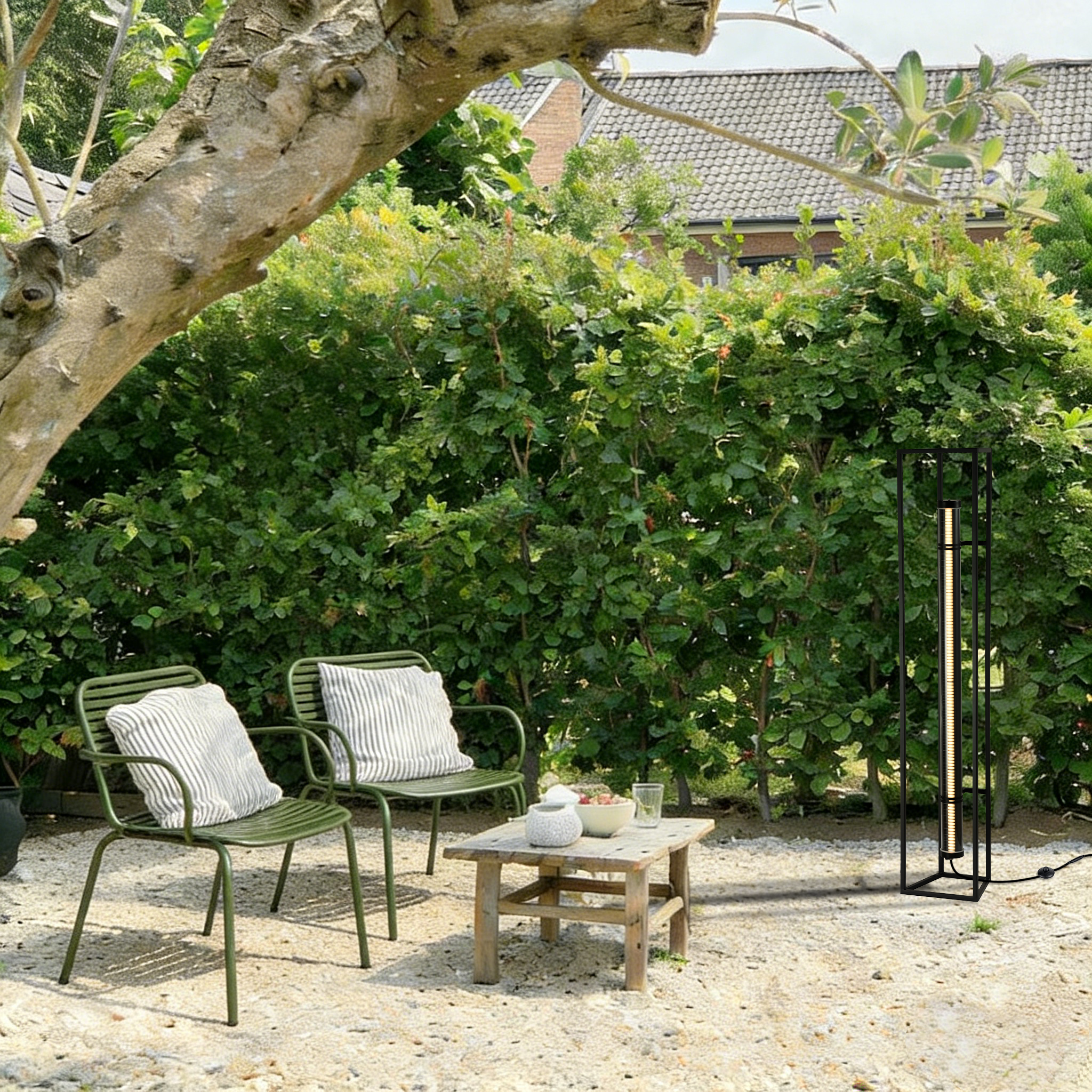 MANI designer floor lamp with tubular light and minimalist trapezoidal structure