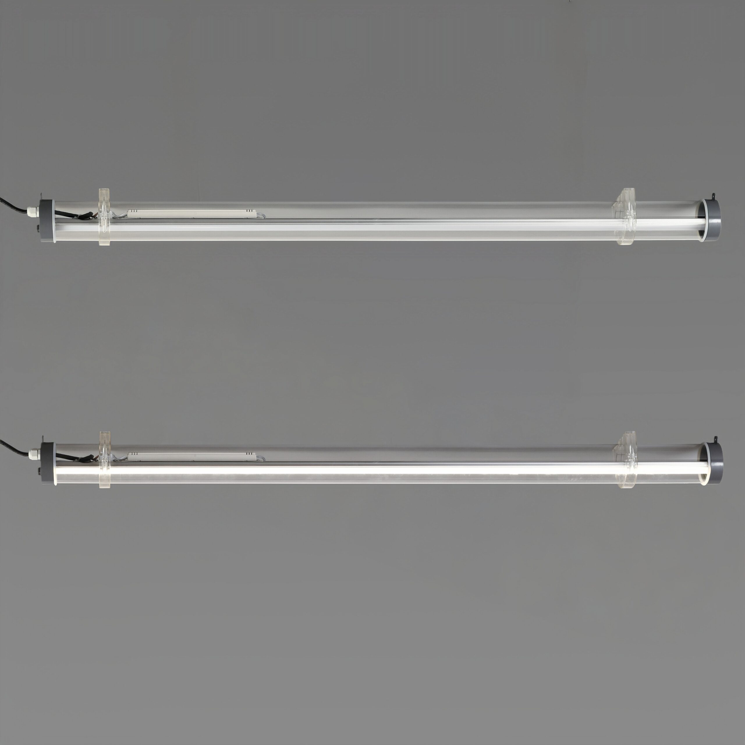 MANI commercial suspended tubular luminaire with direct cable suspension, no clips required
