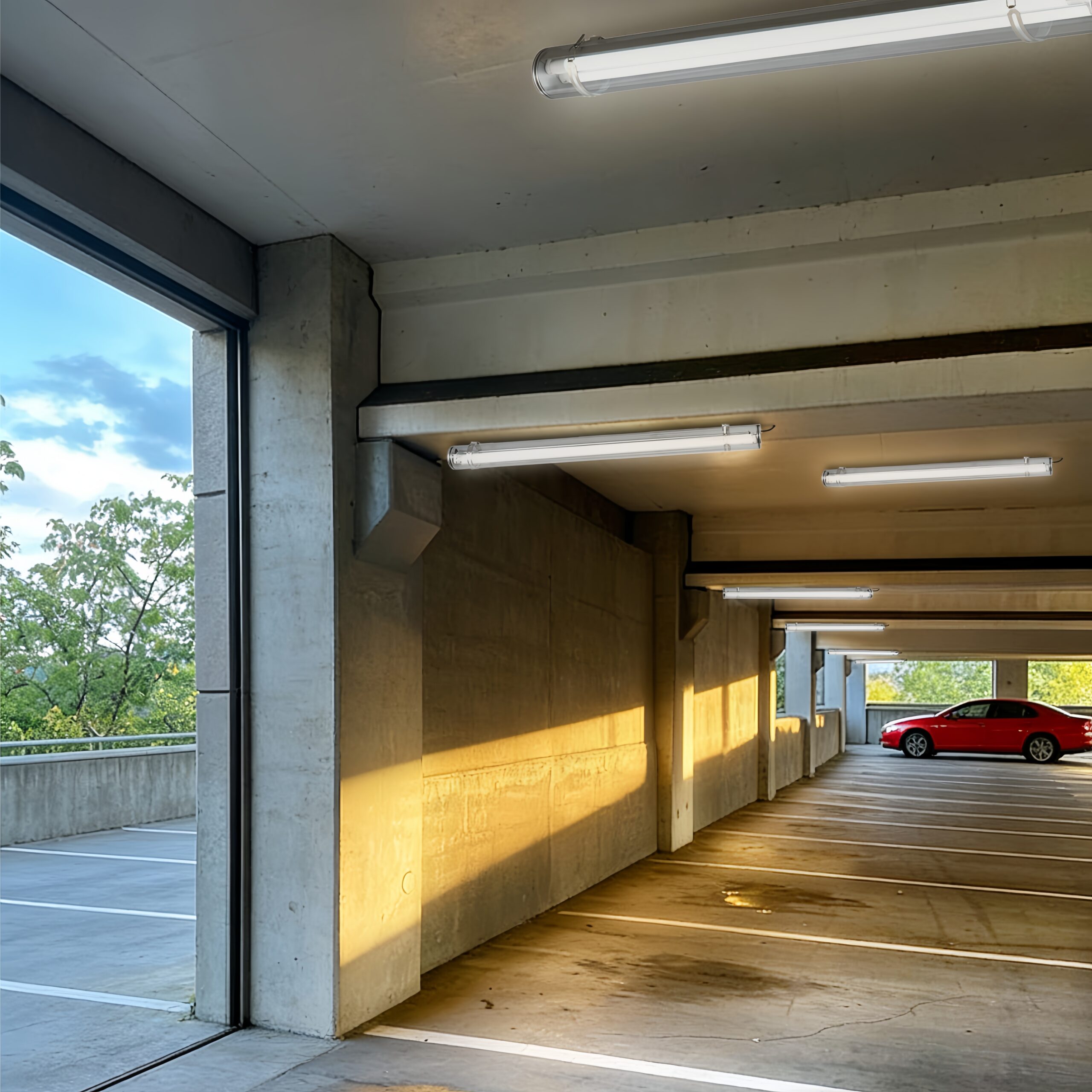 MANI Commercial tubular luminaire featuring an internal replaceable T8 LED tube, suitable for suspension or surface mounting