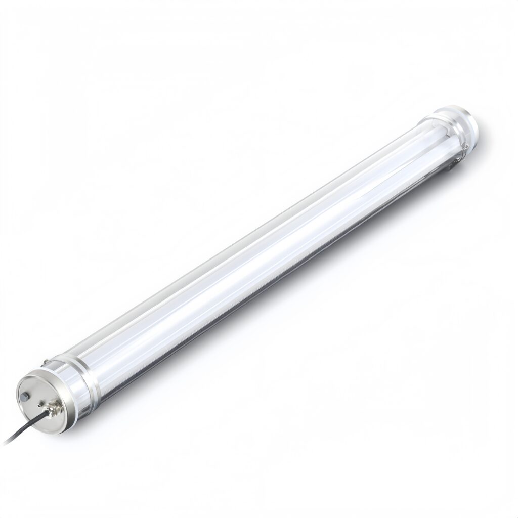 High strength protection industrial tubular tri-proof LED light with IK10, IP67, UV resistance and 960°C glow-wire resistance