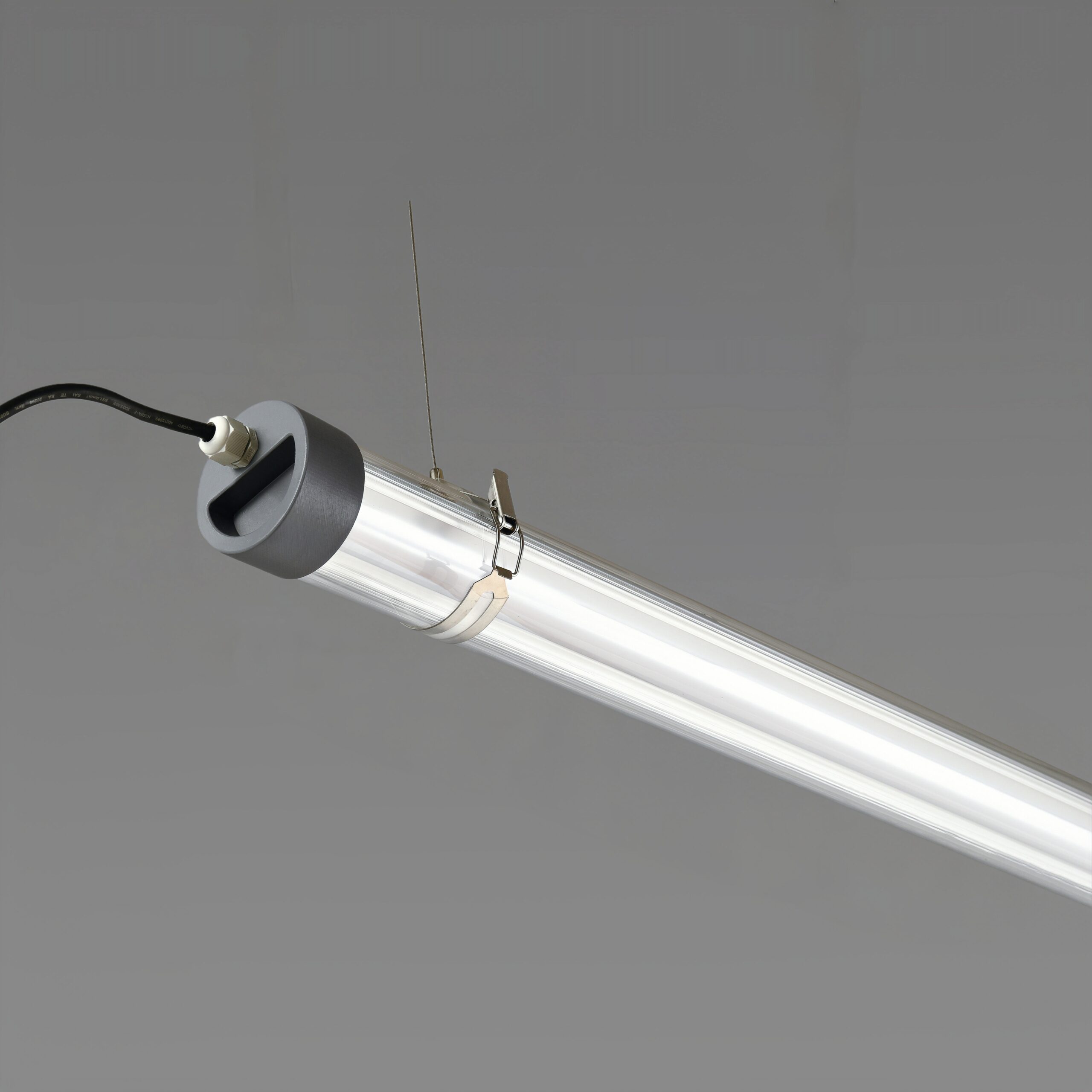 MANI IP65 IK10 tubular LED luminaire with redesigned end caps, impact-resistant polycarbonate housing