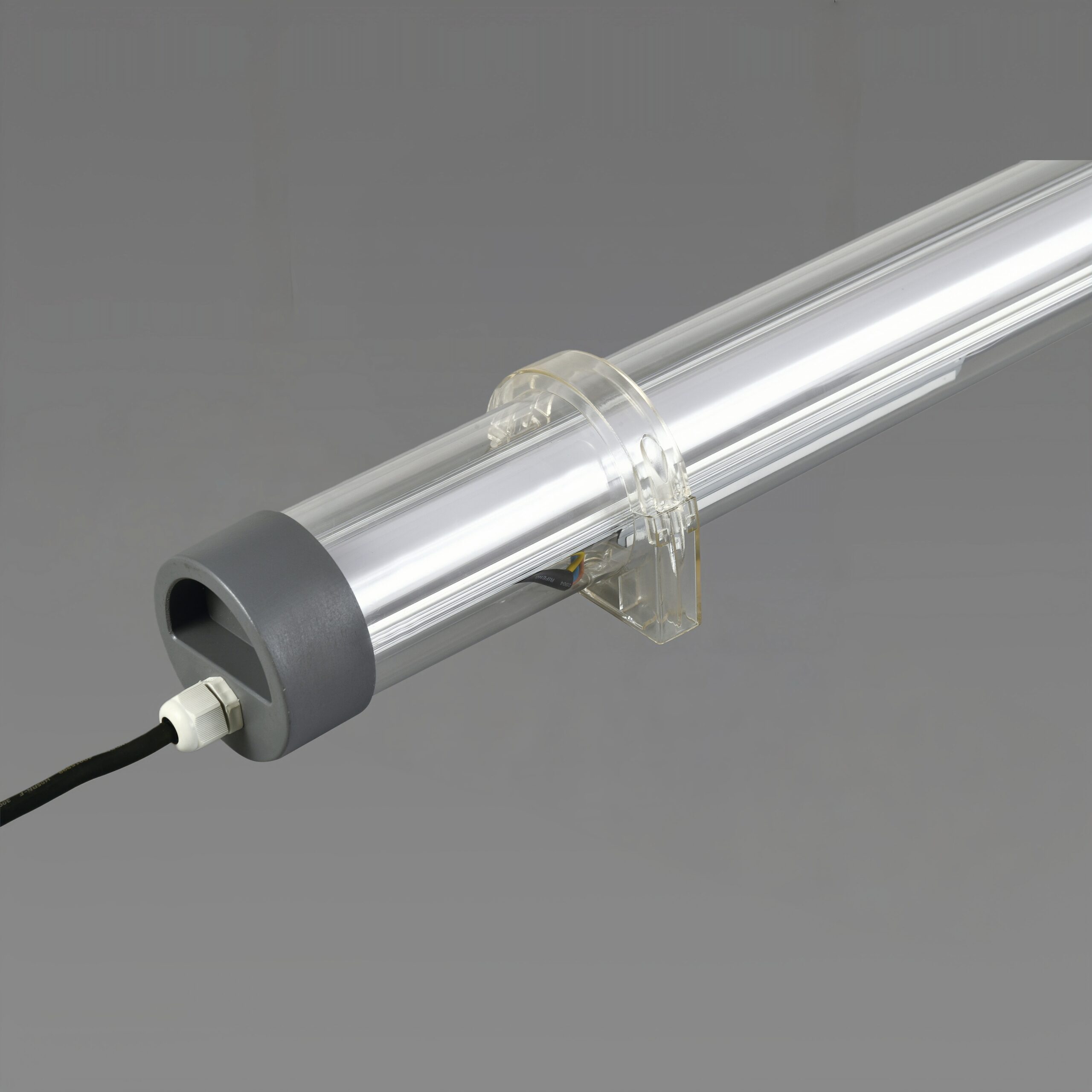 MANI IP65 IK10 tubular LED luminaire with redesigned end caps, impact-resistant polycarbonate housing