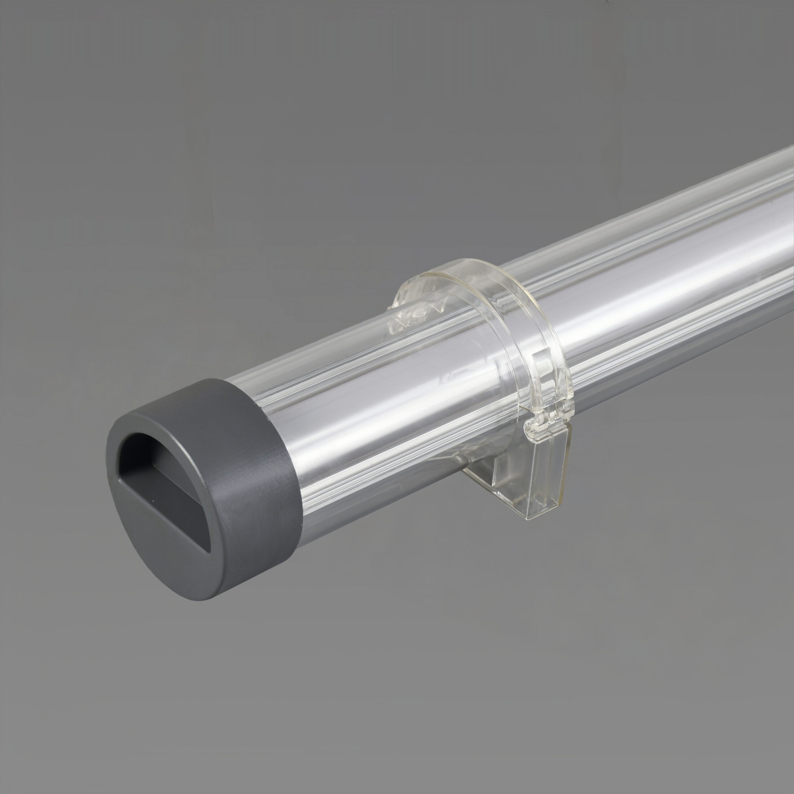 MANI IP65 IK10 tubular LED luminaire with redesigned end caps, impact-resistant polycarbonate housing