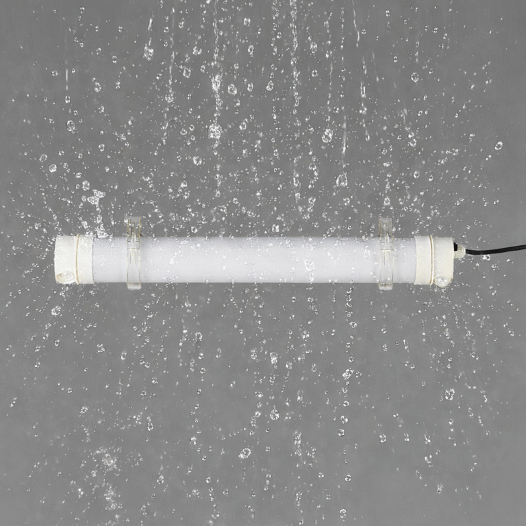 Commercial IP65 tri-proof tubular luminaire with water spray resistance