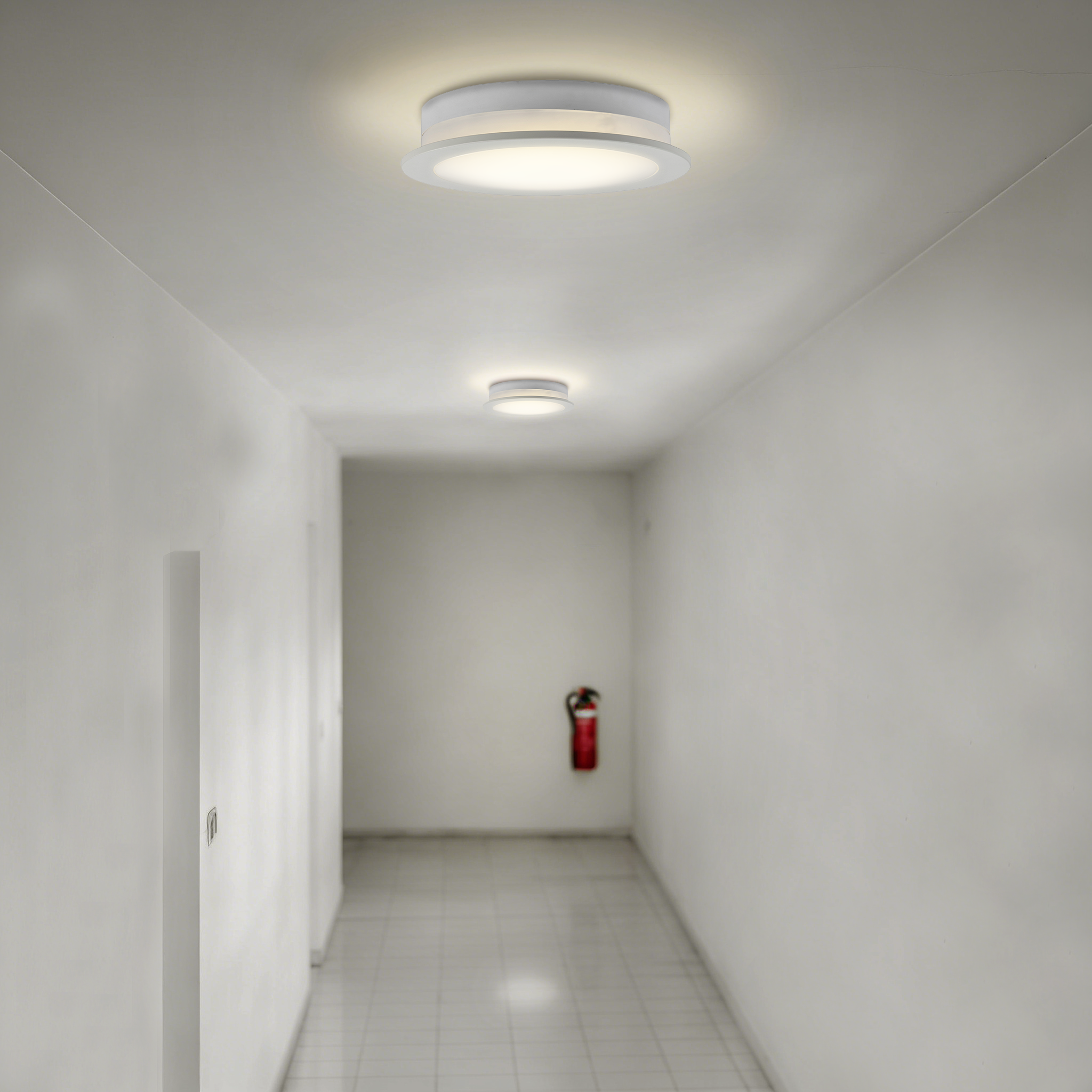 IP65 LED ceiling bulkhead lights used in building service corridor to ensure safe and reliable circulation lighting