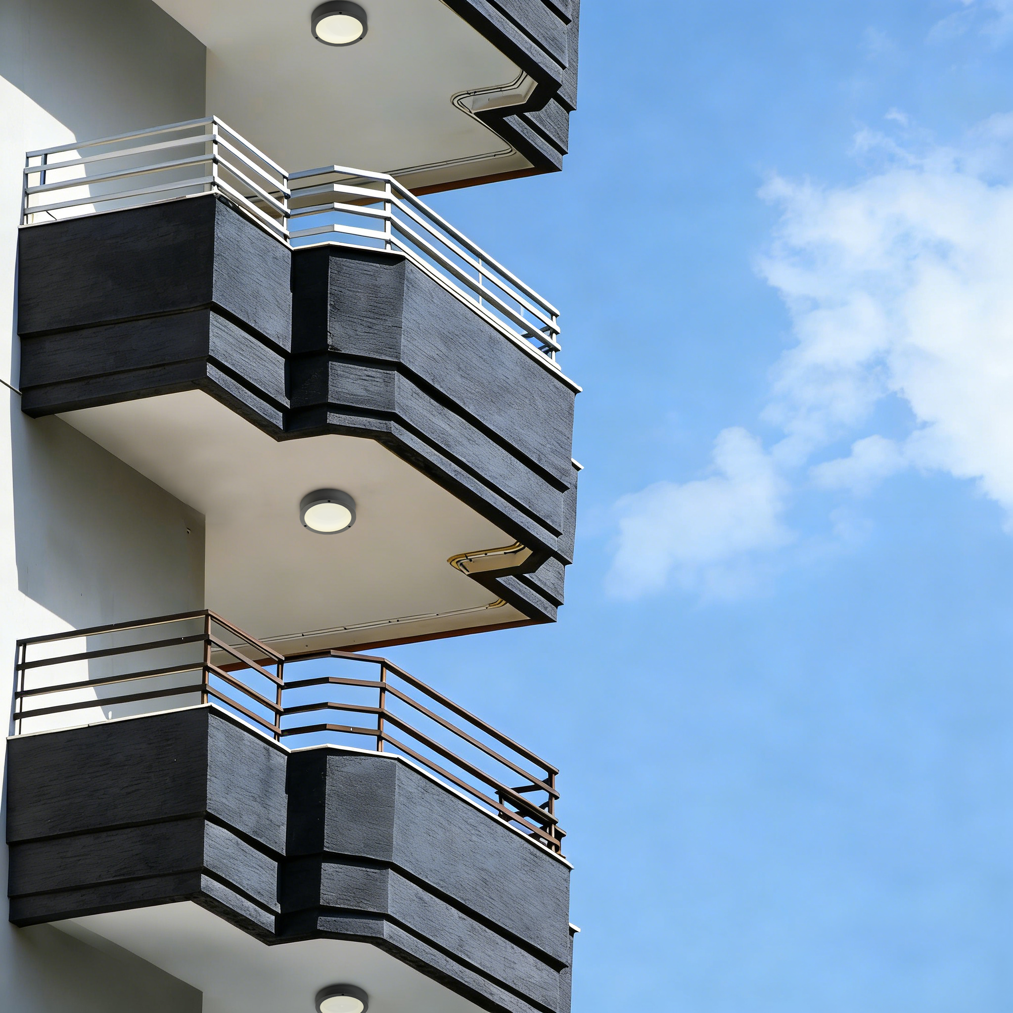 IP65 LED ceiling light used on apartment building façade ensuring reliable outdoor lighting performance