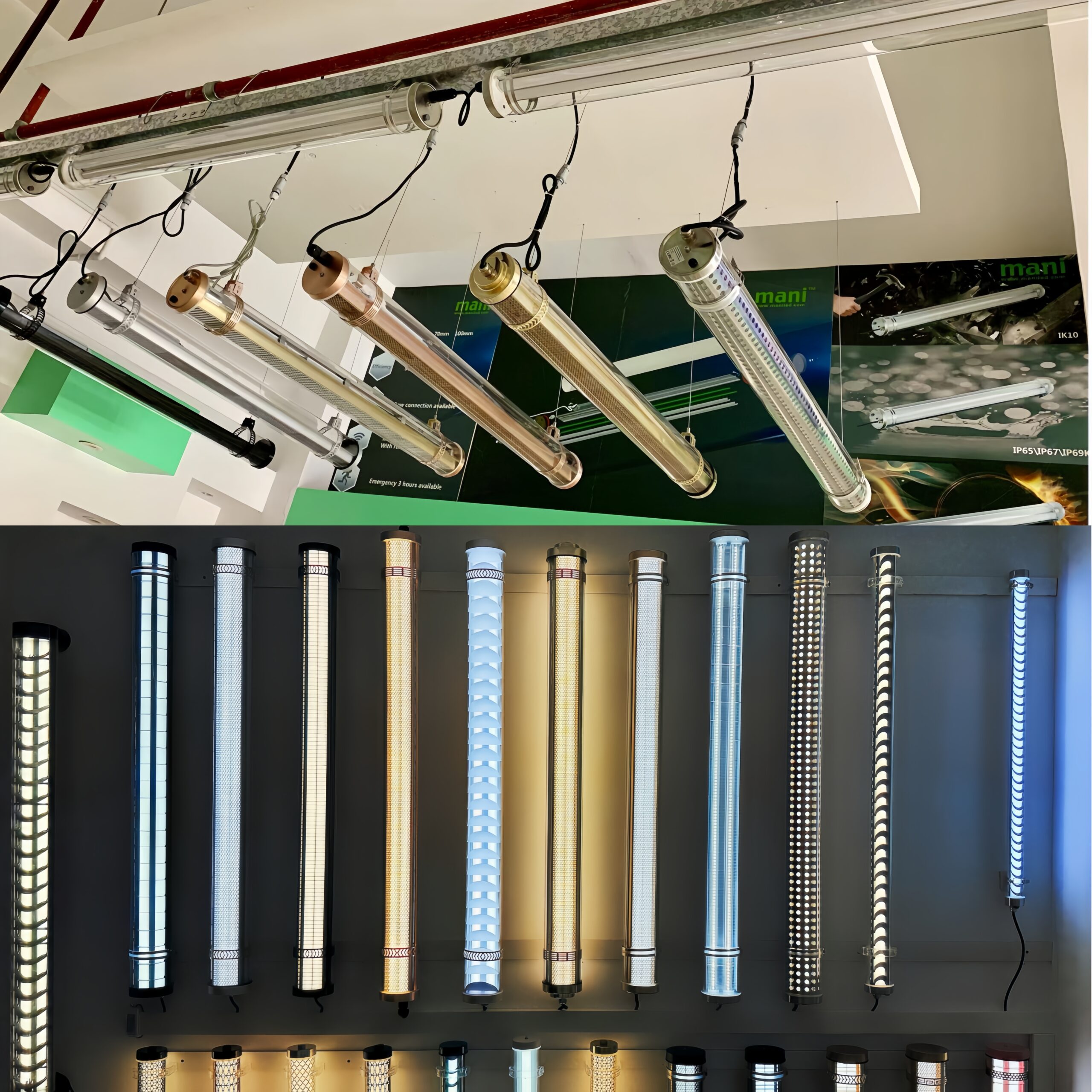 MANI waterproof tubular light suspension and wall mounted