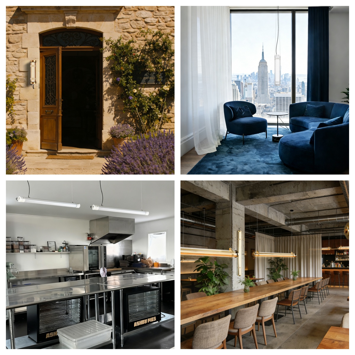 MANI tubular LED lighting solutions for hotel entrance, guest room, kitchen and restaurant hospitality areas
