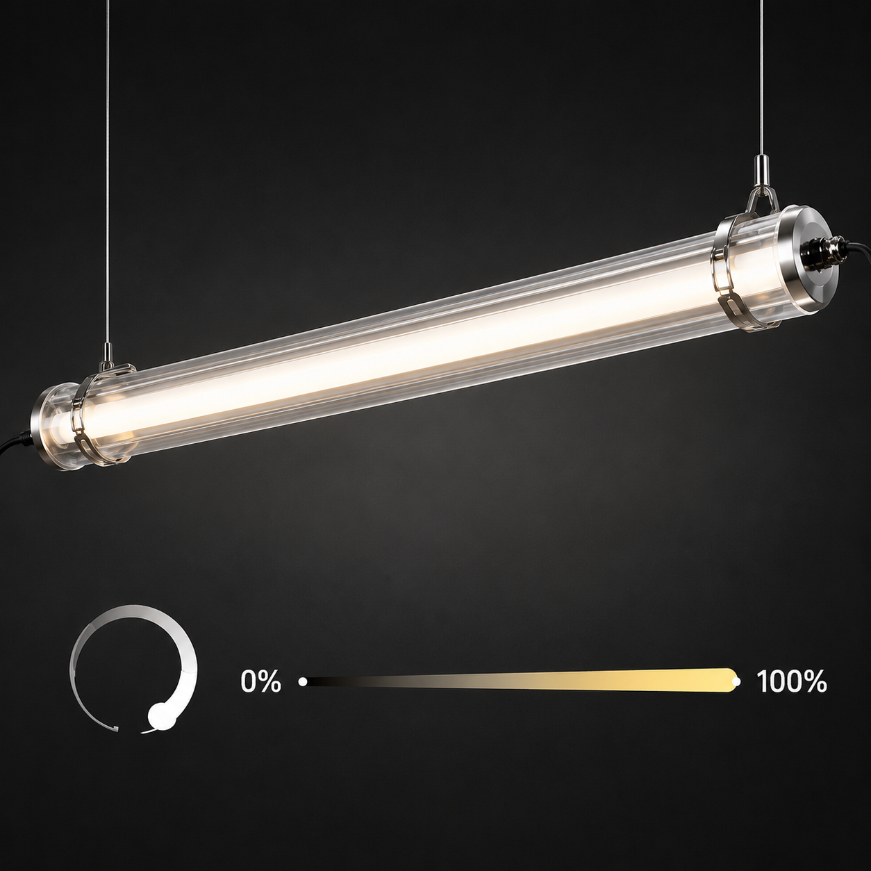 MANI poultry tubular LED light with flicker-free dimming control for adjustable farm lighting intensity