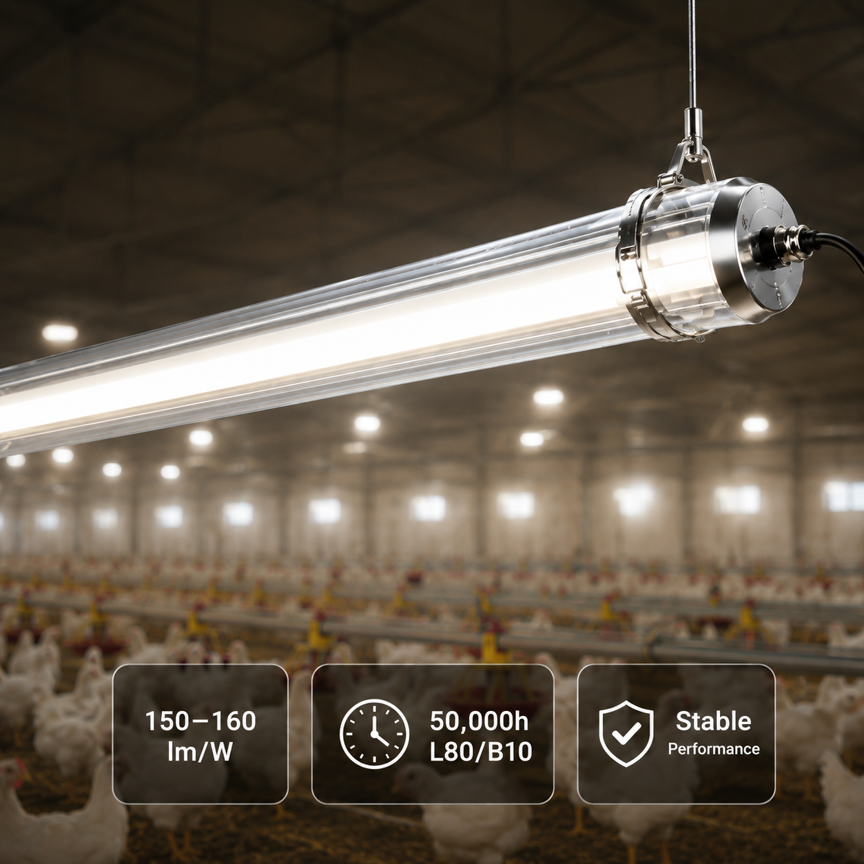 MANI poultry tubular LED light for long-hour stable operation with high efficiency and 50000 hour lifespan