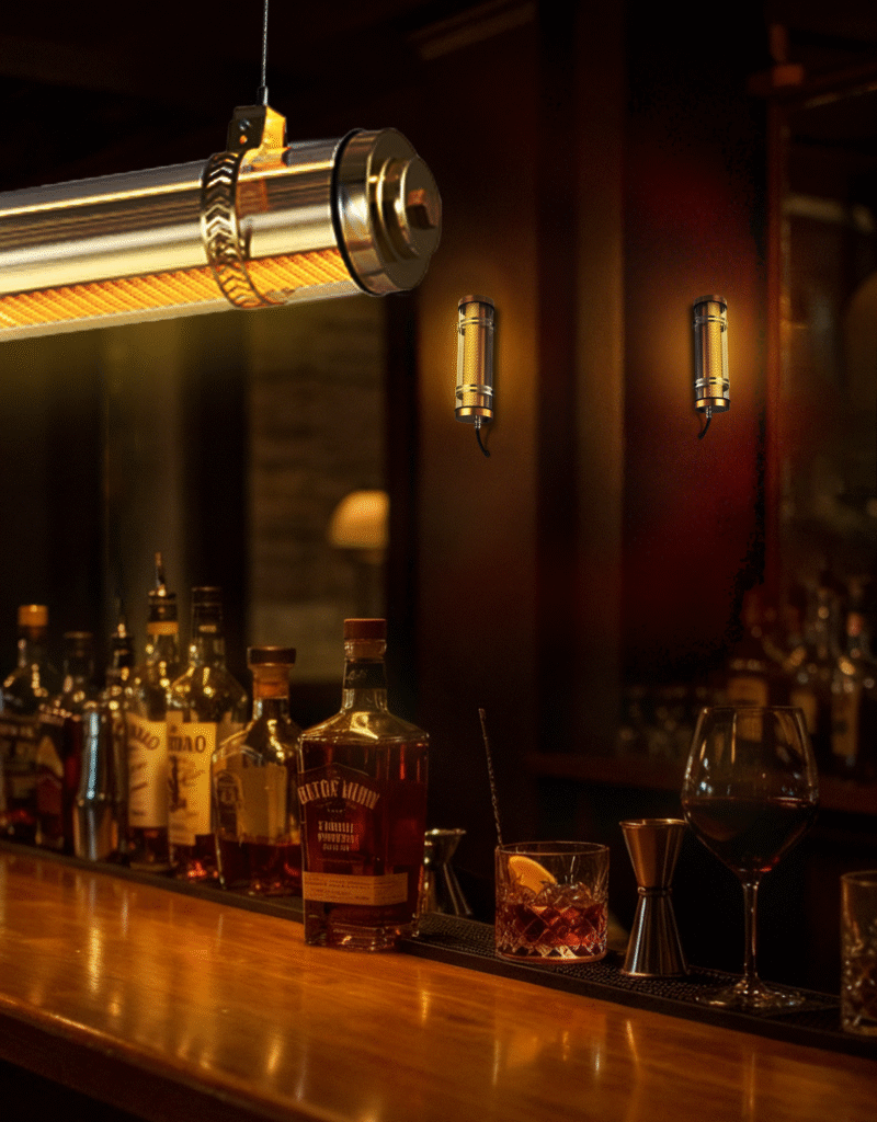 Warm white restaurant lighting showing food color and table ambience