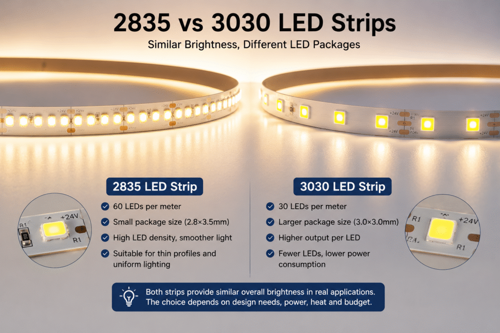 LED strip using 2835 versus 3030 LEDs