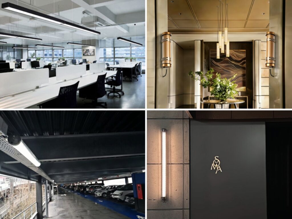 Commercial applications of tubular lighting and linear lighting