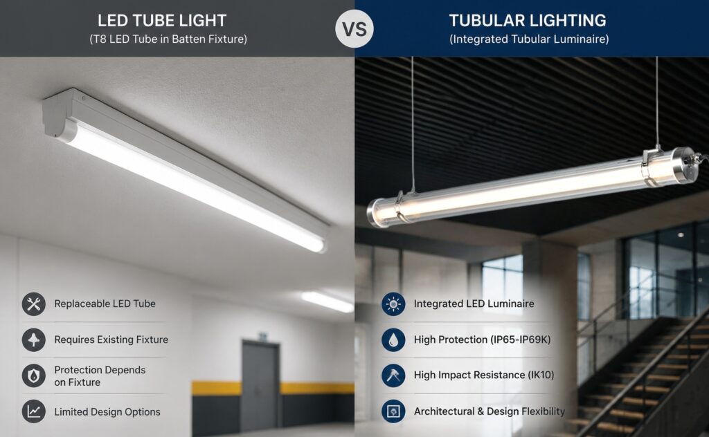 LED tube light vs tubular lighting fixture