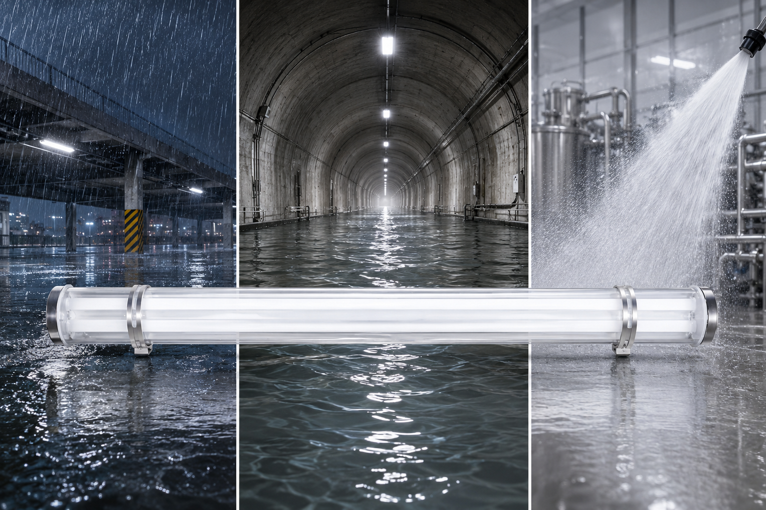 IP65 vs IP67 vs IP69K tubular lighting for rain, flooding and high-pressure washdown environments