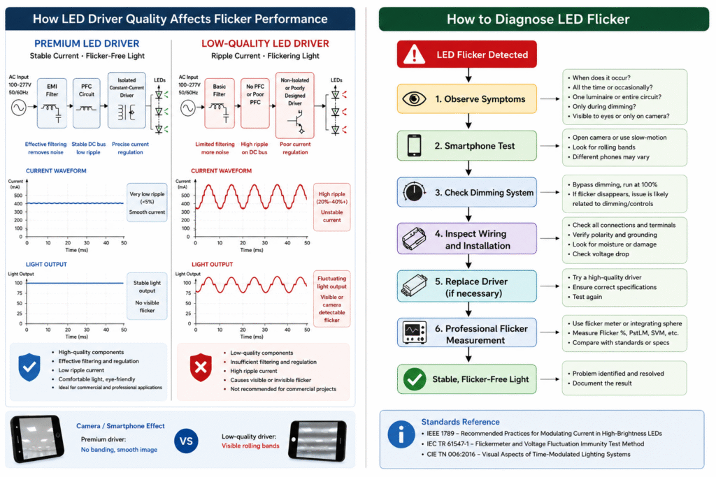 Comparison between premium and low-quality LED drivers