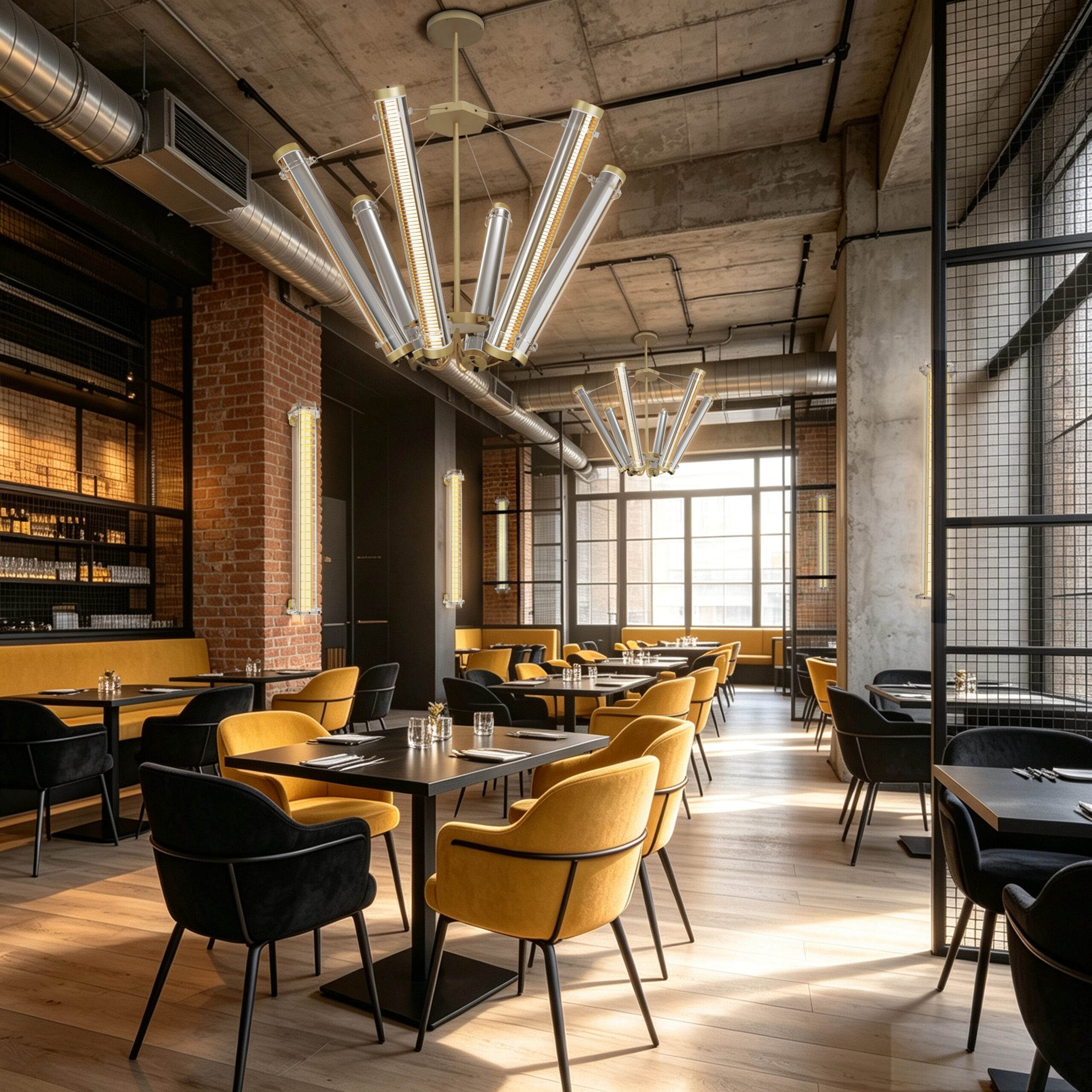 Decorative tubular lighting installed in a hospitality interior