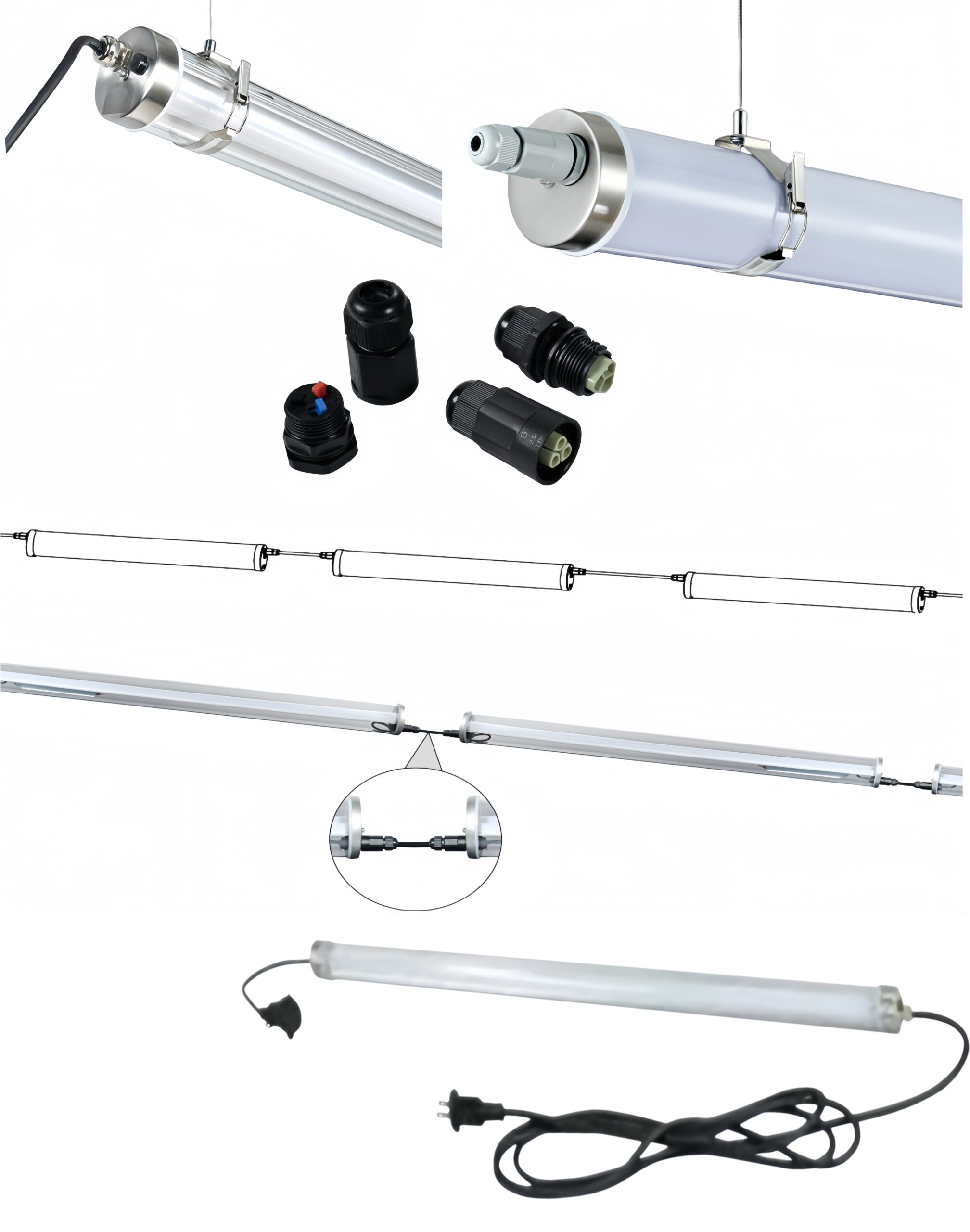 MANI Ø45 mm LED tubular light mounting, quick-connect and plug-and-play installation options