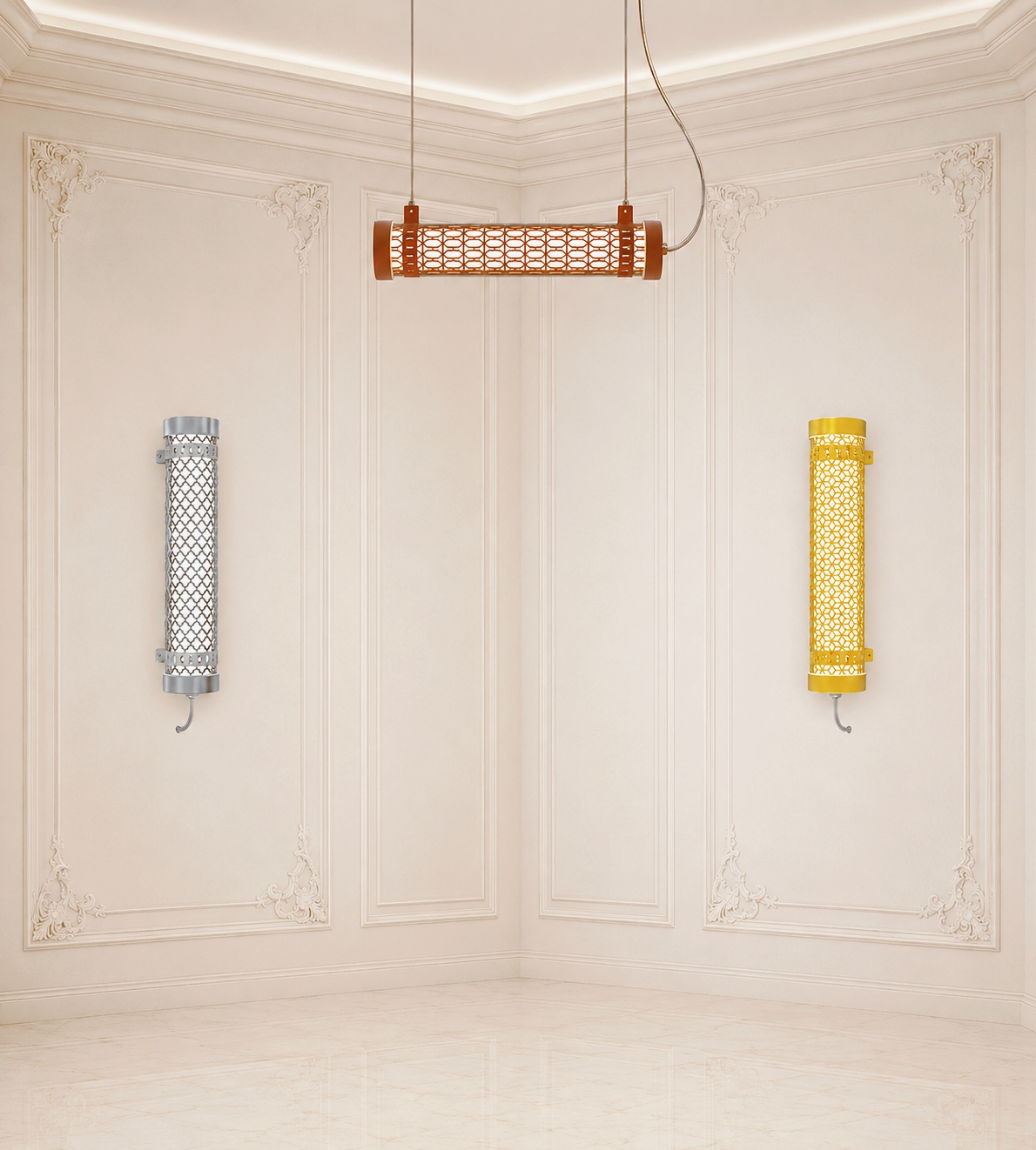 Vinci 360 tubular luminaires shown in vertical and horizontal mounting configurations